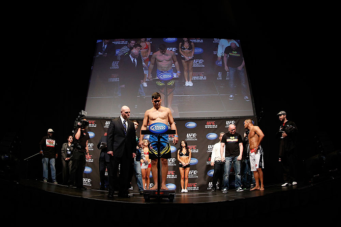ANAHEIM, CA - FEBRUARY 22:  Lyoto Machida weighs in during the UFC 157 weigh-in at Honda Center on February 22, 2013 in Anaheim, California.  (Photo by Josh Hedges/Zuffa LLC/Zuffa LLC via Getty Images)