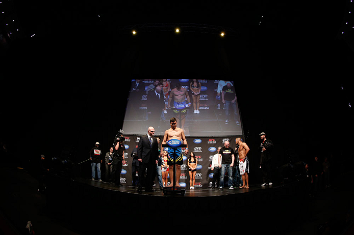 ANAHEIM, CA - FEBRUARY 22:  Lyoto Machida weighs in during the UFC 157 weigh-in at Honda Center on February 22, 2013 in Anaheim, California.  (Photo by Josh Hedges/Zuffa LLC/Zuffa LLC via Getty Images)