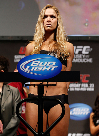 ANAHEIM, CA - FEBRUARY 22:  Ronda Rousey weighs in during the UFC 157 weigh-in at Honda Center on February 22, 2013 in Anaheim, California.  (Photo by Josh Hedges/Zuffa LLC/Zuffa LLC via Getty Images)