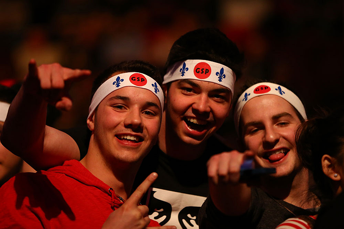 MONTREAL, QC - MARCH 16:  Georges St-Pierre fans at the UFC 158 event at Bell Centre on March 16, 2013 in Montreal, Quebec, Canada.  (Photo by Jonathan Ferrey/Zuffa LLC/Zuffa LLC via Getty Images)