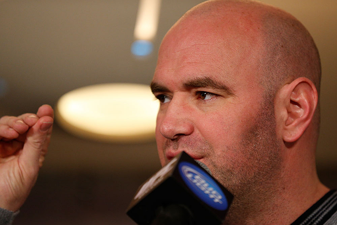 MONTREAL, QC - MARCH 14:  UFC President Dana White interacts with media during the final press conference ahead of his UFC 158 bout at Bell Centre on March 14, 2013 in Montreal, Quebec, Canada.  (Photo by Josh Hedges/Zuffa LLC/Zuffa LLC via Getty Images)