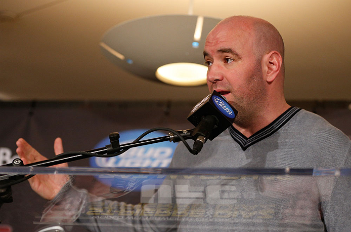 MONTREAL, QC - MARCH 14:  UFC President Dana White interacts with media during the final press conference ahead of his UFC 158 bout at Bell Centre on March 14, 2013 in Montreal, Quebec, Canada.  (Photo by Josh Hedges/Zuffa LLC/Zuffa LLC via Getty Images)