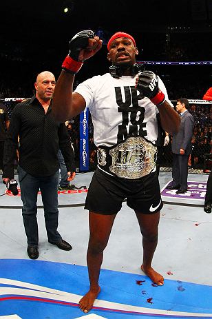 NEWARK, NJ - APRIL 27:  Jon Jones is awarded the championship belt and announced winner by knockout against Chael Sonnen after their light heavyweight championship bout during the UFC 159 event at the Prudential Center on April 27, 2013 in Newark, New Jersey.  (Photo by Al Bello/Zuffa LLC/Zuffa LLC Via Getty Images)
