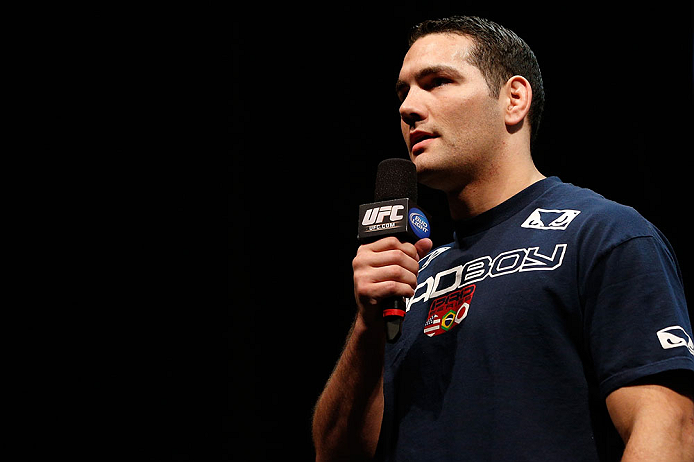 NEWARK, NJ - APRIL 26:   Chris Weidman interacts with fans during a Q&A session before the UFC 159 weigh-in event at the Prudential Center on April 26, 2013 in Newark, New Jersey.  (Photo by Josh Hedges/Zuffa LLC/Zuffa LLC via Getty Images)