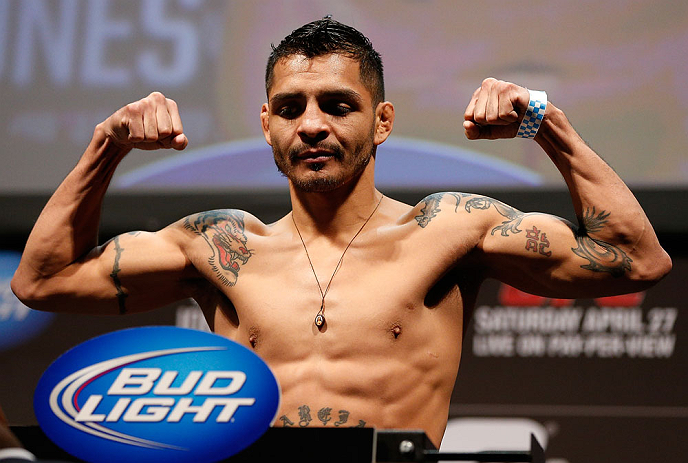 NEWARK, NJ - APRIL 26:   Leonard Garcia weighs in during the UFC 159 weigh-in event at the Prudential Center on April 26, 2013 in Newark, New Jersey.  (Photo by Josh Hedges/Zuffa LLC/Zuffa LLC via Getty Images)