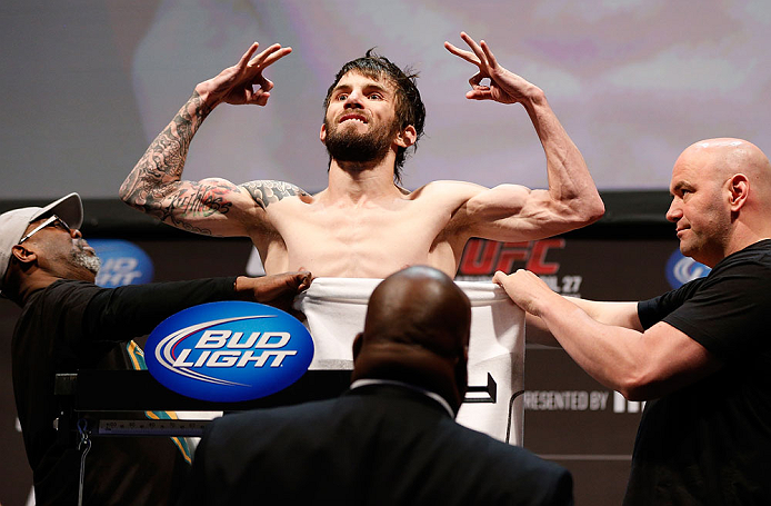 NEWARK, NJ - APRIL 26:   Johny Bedford weighs in during the UFC 159 weigh-in event at the Prudential Center on April 26, 2013 in Newark, New Jersey.  (Photo by Josh Hedges/Zuffa LLC/Zuffa LLC via Getty Images)