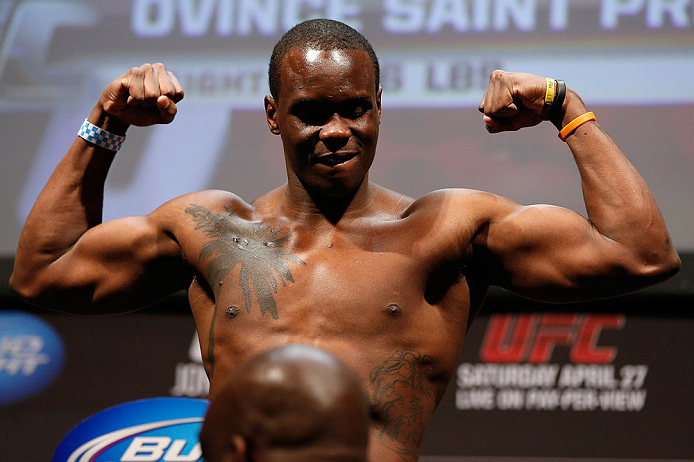 NEWARK, NJ - APRIL 26:   Ovince Saint Preux weighs in during the UFC 159 weigh-in event at the Prudential Center on April 26, 2013 in Newark, New Jersey.  (Photo by Josh Hedges/Zuffa LLC/Zuffa LLC via Getty Images)