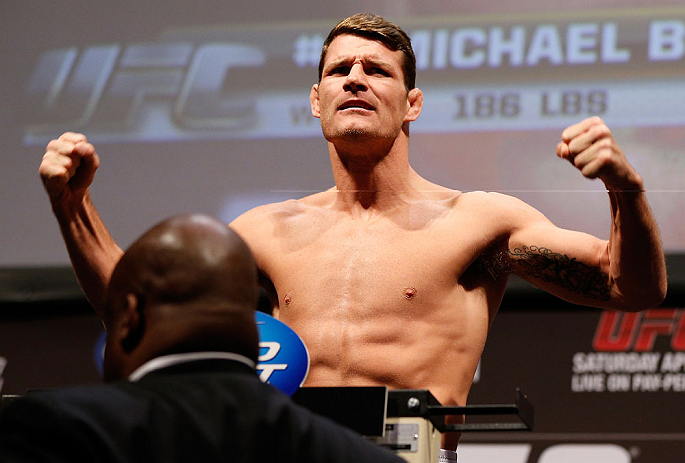 NEWARK, NJ - APRIL 26:   Michael Bisping weighs in during the UFC 159 weigh-in event at the Prudential Center on April 26, 2013 in Newark, New Jersey.  (Photo by Josh Hedges/Zuffa LLC/Zuffa LLC via Getty Images)