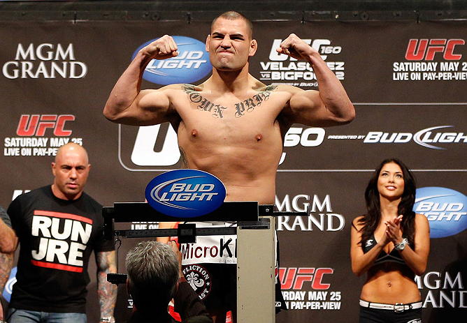 LAS VEGAS, NV - MAY 24:   Cain Velasquez weighs in during the UFC 160 weigh-in at the MGM Grand Garden Arena on May 24, 2013 in Las Vegas, Nevada.  (Photo by Josh Hedges/Zuffa LLC/Zuffa LLC via Getty Images)