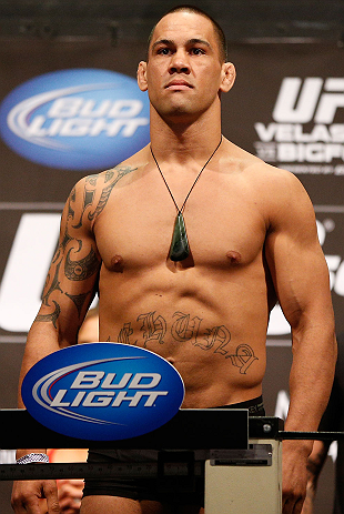 LAS VEGAS, NV - MAY 24:   James Te-Huna weighs in during the UFC 160 weigh-in at the MGM Grand Garden Arena on May 24, 2013 in Las Vegas, Nevada.  (Photo by Josh Hedges/Zuffa LLC/Zuffa LLC via Getty Images)