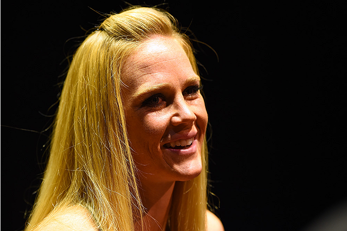 Holly Holm interacts with media during the UFC 184 Ultimate Media Day at Club Nokia on February 25, 2015 in Los Angeles, CA. (Photo by Josh Hedges/Zuffa LLC)