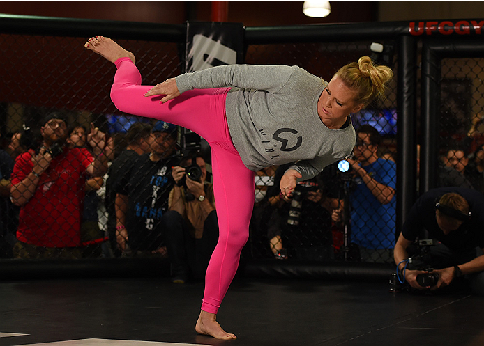 Holly Holm holds an open training session for fans and media at the UFC Gym on February 24, 2015 in Torrance, CA. (Photo by Josh Hedges/Zuffa LLC)