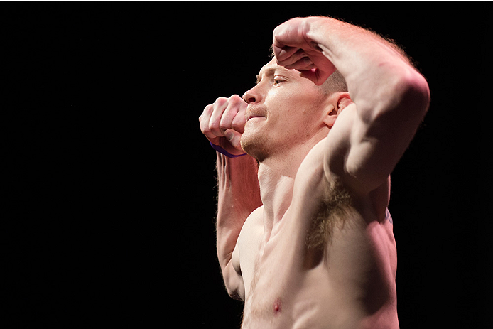 Joseph Duffy stands on the scale during the UFC 185 weigh-ins, March 2015 in Dallas, TX. (Photo by Cooper Neill/Zuffa LLC)