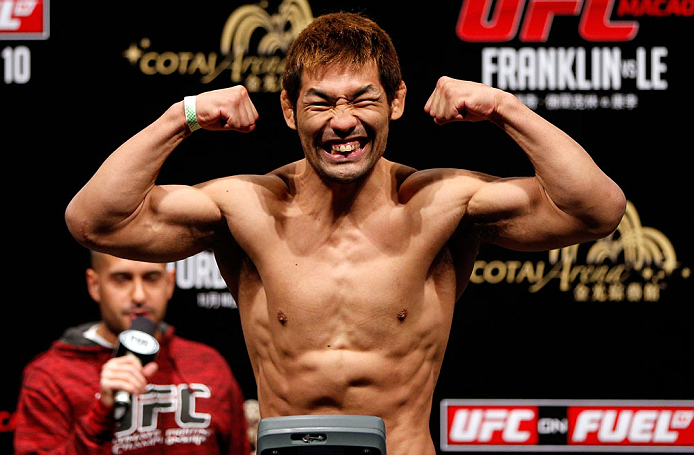 MACAU, MACAU - NOVEMBER 09:  Riki Fukuda makes weight during the UFC Macau weigh in at Cotai Arena on November 9, 2012 in Macau, Macau.  (Photo by Josh Hedges/Zuffa LLC/Zuffa LLC via Getty Images)