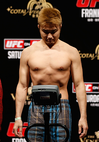 MACAU, MACAU - NOVEMBER 09:  Takanori Gomi makes weight during the UFC Macau weigh in at Cotai Arena on November 9, 2012 in Macau, Macau.  (Photo by Josh Hedges/Zuffa LLC/Zuffa LLC via Getty Images)