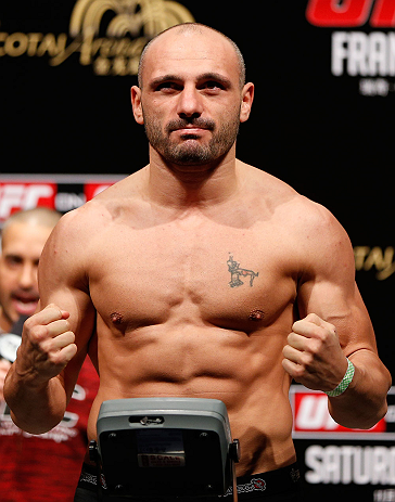 MACAU, MACAU - NOVEMBER 09:  Stanislav Nedkov makes weight during the UFC Macau weigh in at Cotai Arena on November 9, 2012 in Macau, Macau.  (Photo by Josh Hedges/Zuffa LLC/Zuffa LLC via Getty Images)