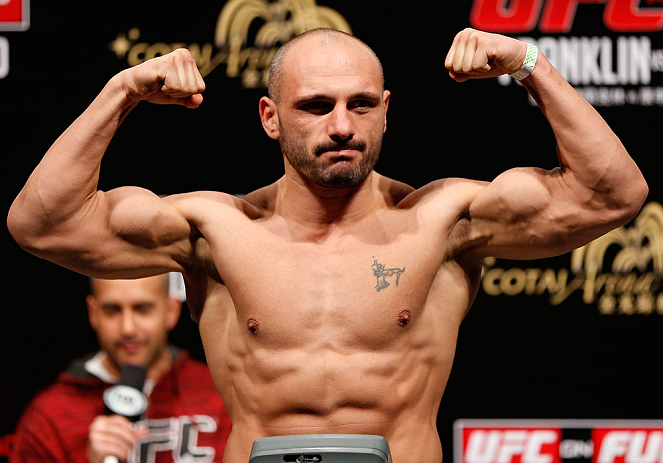 MACAU, MACAU - NOVEMBER 09:  Stanislav Nedkov makes weight during the UFC Macau weigh in at Cotai Arena on November 9, 2012 in Macau, Macau.  (Photo by Josh Hedges/Zuffa LLC/Zuffa LLC via Getty Images)