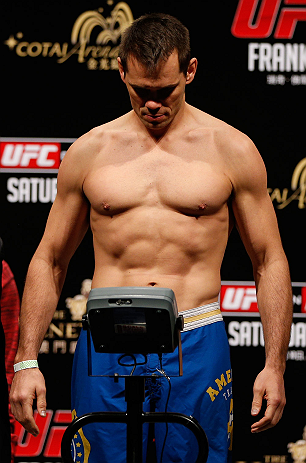 MACAU, MACAU - NOVEMBER 09:  Rich Franklin makes weight during the UFC Macau weigh in at Cotai Arena on November 9, 2012 in Macau, Macau.  (Photo by Josh Hedges/Zuffa LLC/Zuffa LLC via Getty Images)