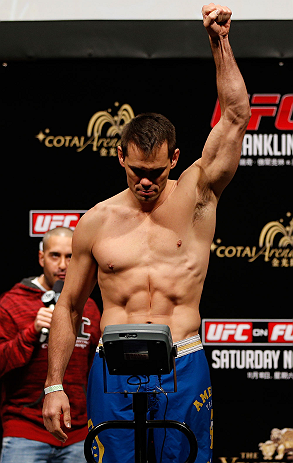 MACAU, MACAU - NOVEMBER 09:  Rich Franklin makes weight during the UFC Macau weigh in at Cotai Arena on November 9, 2012 in Macau, Macau.  (Photo by Josh Hedges/Zuffa LLC/Zuffa LLC via Getty Images)