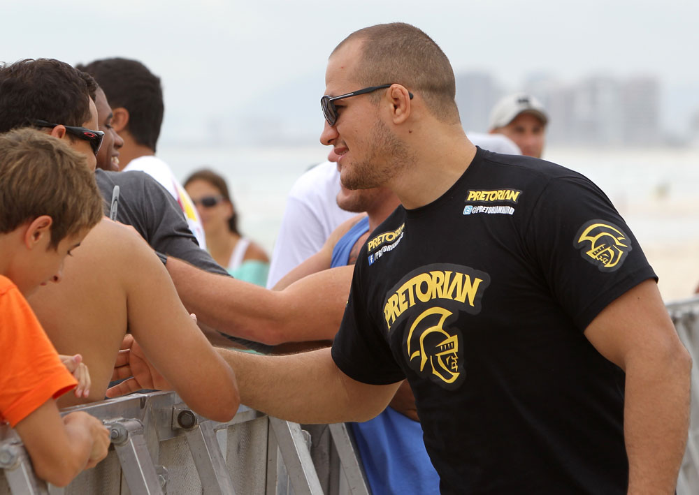 RIO DE JANEIRO, BRAZIL - JANUARY 11:  UFC Heavyweight Champion Junior dos Santos attends the UFC 142 Open Workouts at Barra de Tijuca Beach on January 11, 2012 in Rio de Janeiro, Brazil.  (Photo by Josh Hedges/Zuffa LLC/Zuffa LLC via Getty Images)