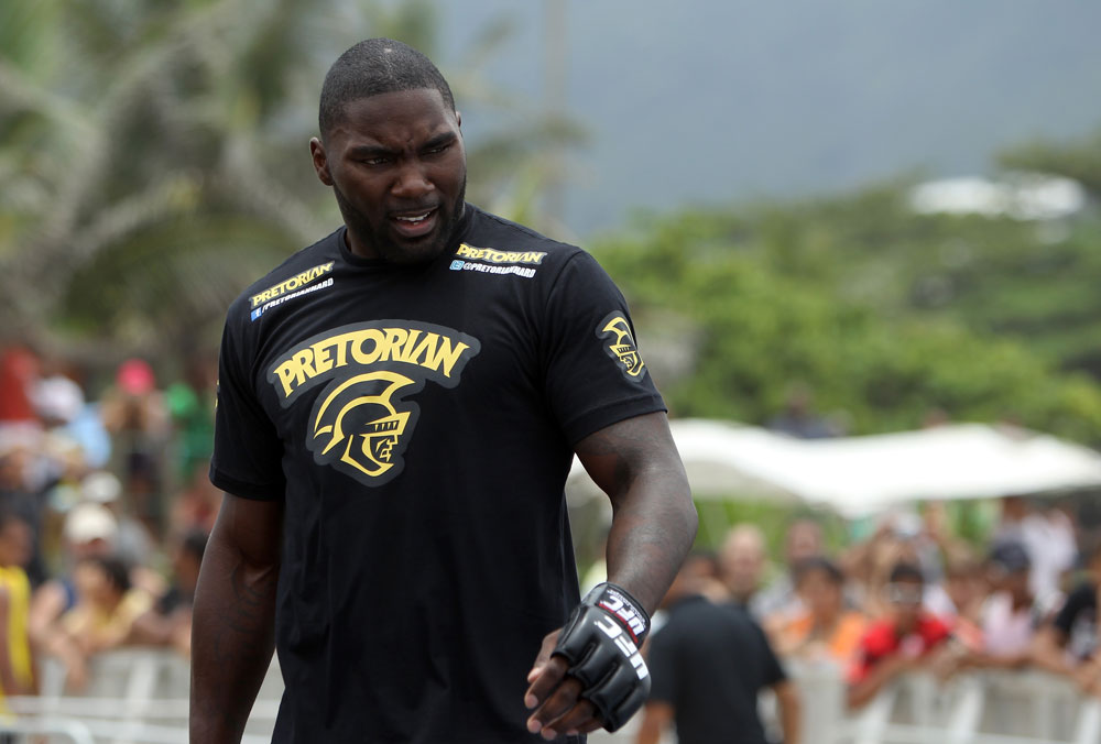 RIO DE JANEIRO, BRAZIL - JANUARY 11:  Anthony Johnson works out for the media and fans during the UFC 142 Open Workouts at Barra de Tijuca Beach on January 11, 2012 in Rio de Janeiro, Brazil.  (Photo by Josh Hedges/Zuffa LLC/Zuffa LLC via Getty Images)