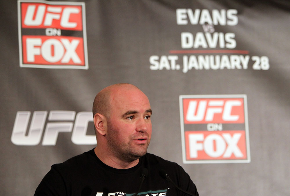 CHICAGO, IL - JANUARY 26: UFC President Dana White attends the UFC on FOX press conference at the W Hotel on January 26, 2012 in Chicago, Illinois. (Photo by Josh Hedges/Zuffa LLC/Zuffa LLC via Getty Images) *** Local Caption *** Dana White
