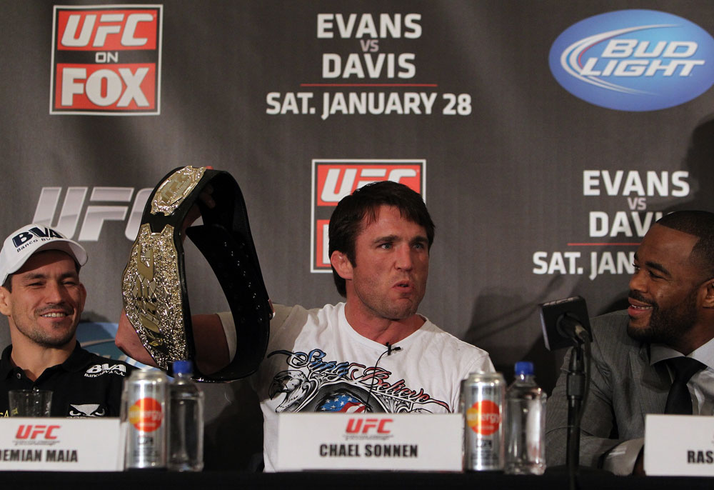 CHICAGO, IL - JANUARY 26: Chael Sonnen attends the UFC on FOX press conference at the W Hotel on January 26, 2012 in Chicago, Illinois. (Photo by Josh Hedges/Zuffa LLC/Zuffa LLC via Getty Images) *** Local Caption *** Chael Sonnen