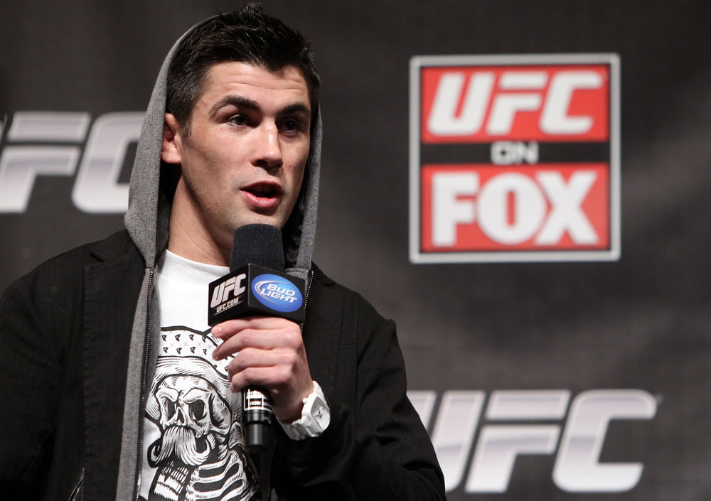CHICAGO, IL - JANUARY 27: UFC Bantamweight Champion Dominick Cruz interacts with fans during a Q&A session before the UFC on FOX official weigh in at the Chicago Theatre on January 27, 2012 in Chicago, Illinois. (Photo by Josh Hedges/Zuffa LLC/Zuffa LLC via Getty Images) *** Local Caption *** Dominick Cruz