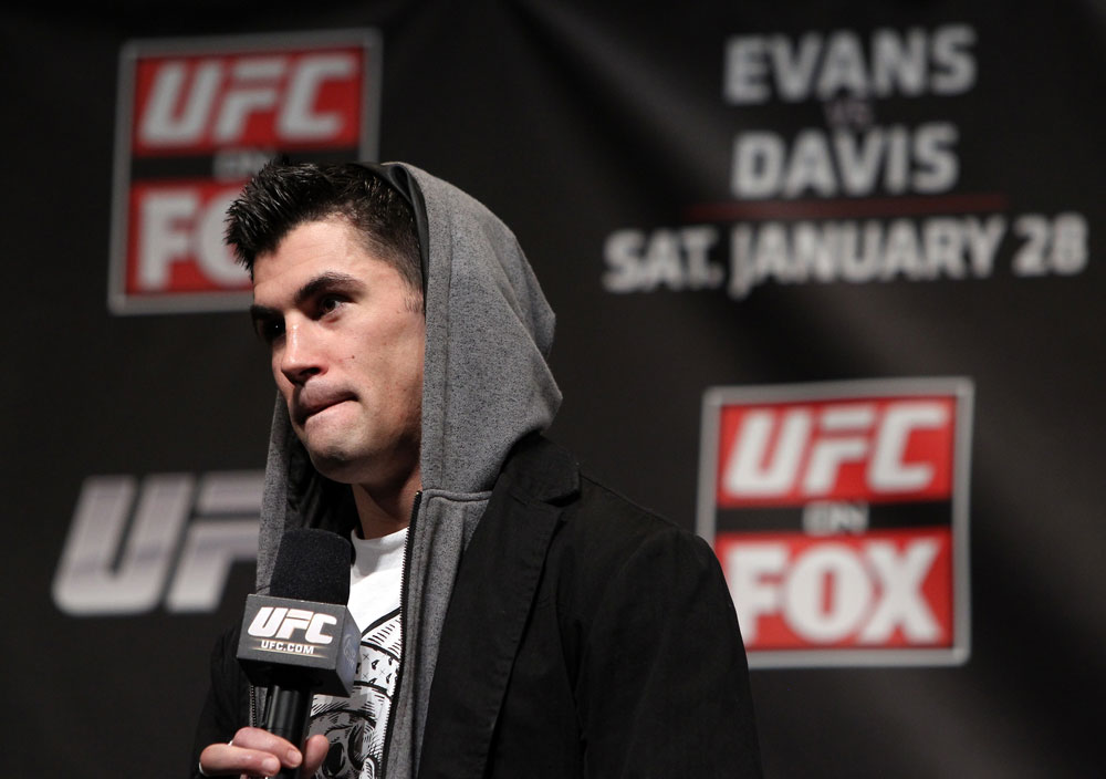 CHICAGO, IL - JANUARY 27: UFC Bantamweight Champion Dominick Cruz interacts with fans during a Q&A session before the UFC on FOX official weigh in at the Chicago Theatre on January 27, 2012 in Chicago, Illinois. (Photo by Josh Hedges/Zuffa LLC/Zuffa LLC via Getty Images) *** Local Caption *** Dominick Cruz