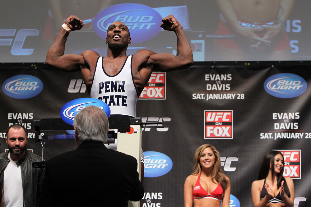CHICAGO, IL - JANUARY 27: Phil Davis weighs in wearing a Penn State wrestling singlet during the UFC on FOX official weigh in at the Chicago Theatre on January 27, 2012 in Chicago, Illinois. (Photo by Josh Hedges/Zuffa LLC/Zuffa LLC via Getty Images) *** Local Caption *** Phil Davis