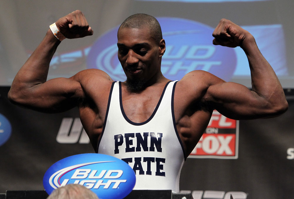CHICAGO, IL - JANUARY 27: Phil Davis weighs in wearing a Penn State wrestling singlet during the UFC on FOX official weigh in at the Chicago Theatre on January 27, 2012 in Chicago, Illinois. (Photo by Josh Hedges/Zuffa LLC/Zuffa LLC via Getty Images) *** Local Caption *** Phil Davis