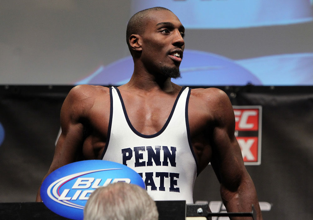 CHICAGO, IL - JANUARY 27: Phil Davis weighs in wearing a Penn State wrestling singlet during the UFC on FOX official weigh in at the Chicago Theatre on January 27, 2012 in Chicago, Illinois. (Photo by Josh Hedges/Zuffa LLC/Zuffa LLC via Getty Images) *** Local Caption *** Phil Davis