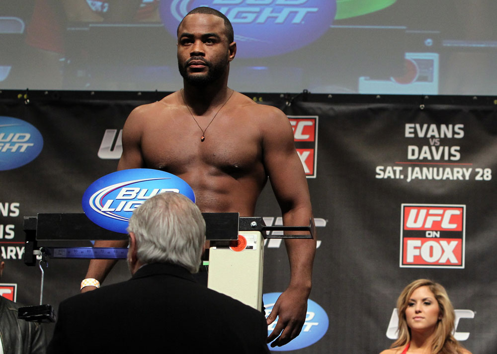 CHICAGO, IL - JANUARY 27: Rashad Evans weighs in during the UFC on FOX official weigh in at the Chicago Theatre on January 27, 2012 in Chicago, Illinois. (Photo by Josh Hedges/Zuffa LLC/Zuffa LLC via Getty Images) *** Local Caption *** Rashad Evans