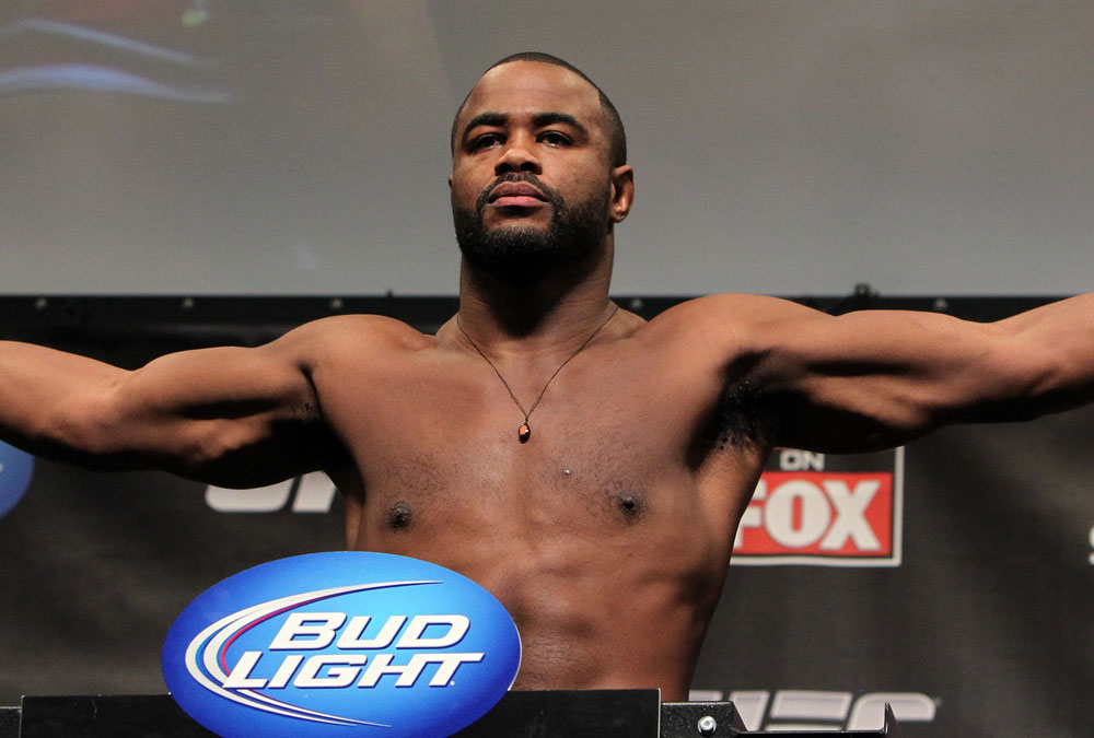 CHICAGO, IL - JANUARY 27: Rashad Evans weighs in during the UFC on FOX official weigh in at the Chicago Theatre on January 27, 2012 in Chicago, Illinois. (Photo by Josh Hedges/Zuffa LLC/Zuffa LLC via Getty Images) *** Local Caption *** Rashad Evans