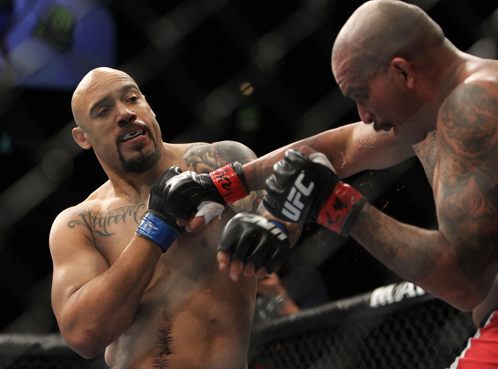 CHICAGO, IL - JANUARY 28:  (L-R) Lavar Johnson punches Joey Beltran during the UFC on FOX event at United Center on January 28, 2012 in Chicago, Illinois.  (Photo by Josh Hedges/Zuffa LLC/Zuffa LLC via Getty Images) *** Local Caption *** Lavar Johnson; Joey Beltran