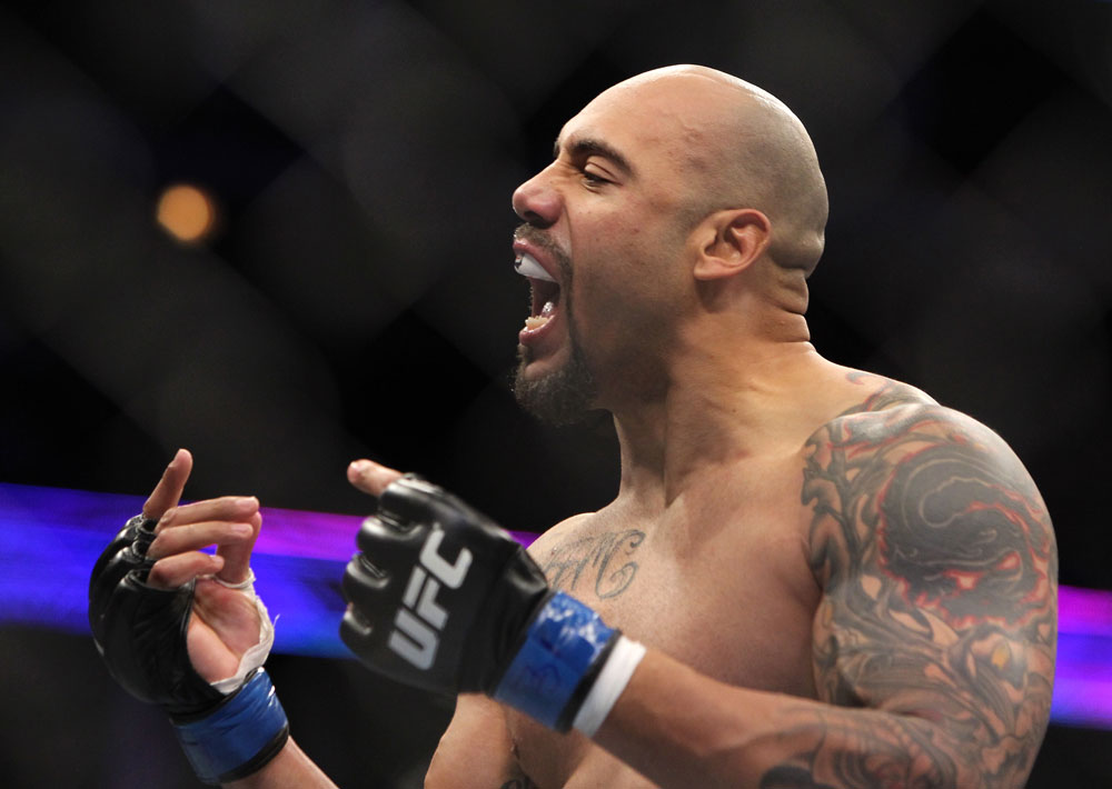 CHICAGO, IL - JANUARY 28:  Lavar Johnson reacts after knocking out Joey Beltran during the UFC on FOX event at United Center on January 28, 2012 in Chicago, Illinois.  (Photo by Josh Hedges/Zuffa LLC/Zuffa LLC via Getty Images) *** Local Caption *** Lavar Johnson