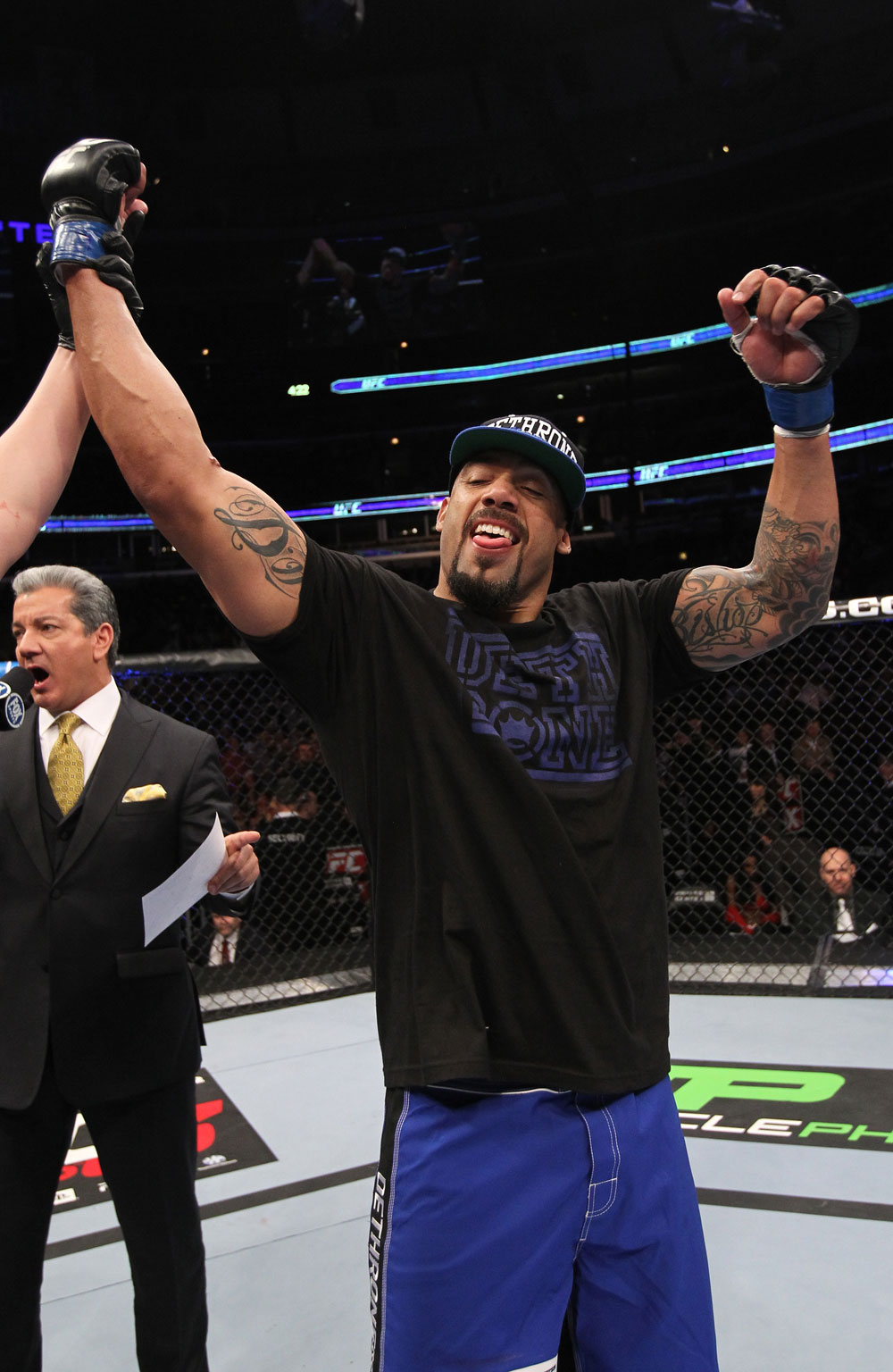 CHICAGO, IL - JANUARY 28:  Lavar Johnson reacts after knocking out Joey Beltran during the UFC on FOX event at United Center on January 28, 2012 in Chicago, Illinois.  (Photo by Nick Laham/Zuffa LLC/Zuffa LLC via Getty Images) *** Local Caption *** Lavar Johnson