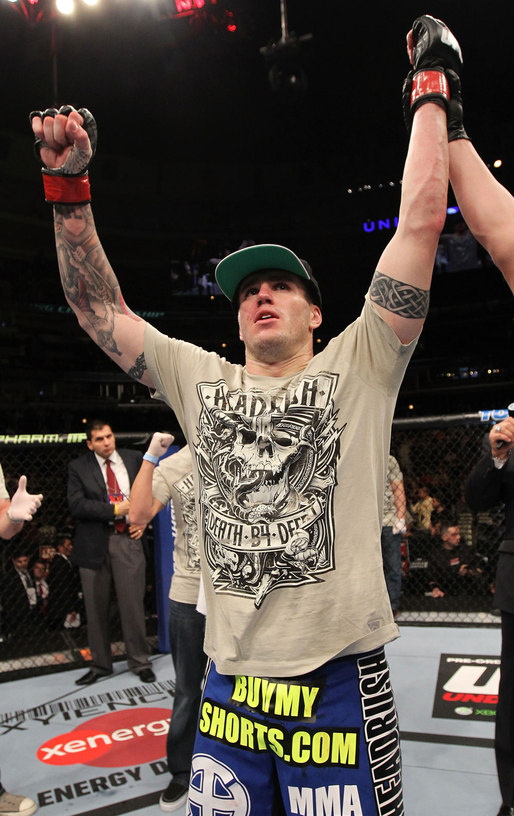 CHICAGO, IL - JANUARY 28:  Chris Camozzi reacts after defeating Dustin Jacoby during the UFC on FOX event at United Center on January 28, 2012 in Chicago, Illinois.  (Photo by Nick Laham/Zuffa LLC/Zuffa LLC via Getty Images) *** Local Caption *** Chris Camozzi