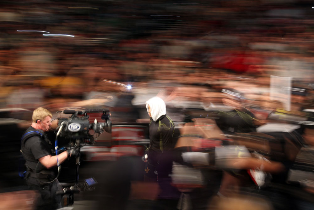 CHICAGO, IL - JANUARY 28:  Rashad Evans enters the arena before his bout against Phil Davis during the UFC on FOX event at United Center on January 28, 2012 in Chicago, Illinois.  (Photo by Josh Hedges/Zuffa LLC/Zuffa LLC via Getty Images) *** Local Caption *** Rashad Evans