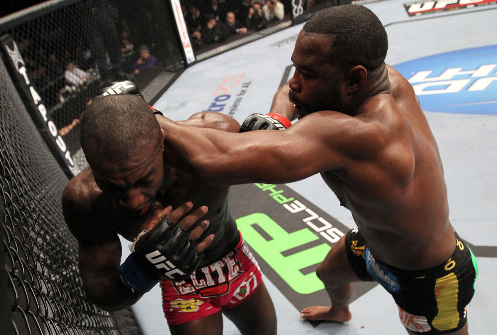 CHICAGO, IL - JANUARY 28:  (R-L) Rashad Evans punches Phil Davis during the UFC on FOX event at United Center on January 28, 2012 in Chicago, Illinois.  (Photo by Nick Laham/Zuffa LLC/Zuffa LLC via Getty Images) *** Local Caption *** Rashad Evans; Phil Davis