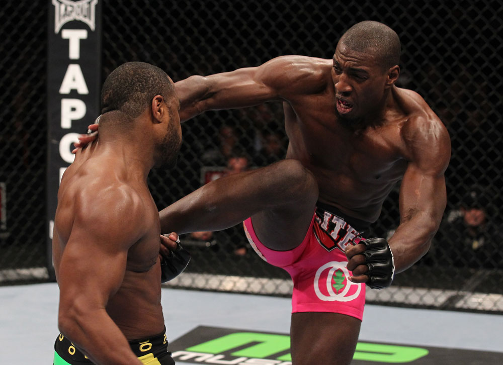 CHICAGO, IL - JANUARY 28:  (R-L) Phil Davis kicks Rashad Evans during the UFC on FOX event at United Center on January 28, 2012 in Chicago, Illinois.  (Photo by Nick Laham/Zuffa LLC/Zuffa LLC via Getty Images) *** Local Caption *** Rashad Evans; Phil Davis