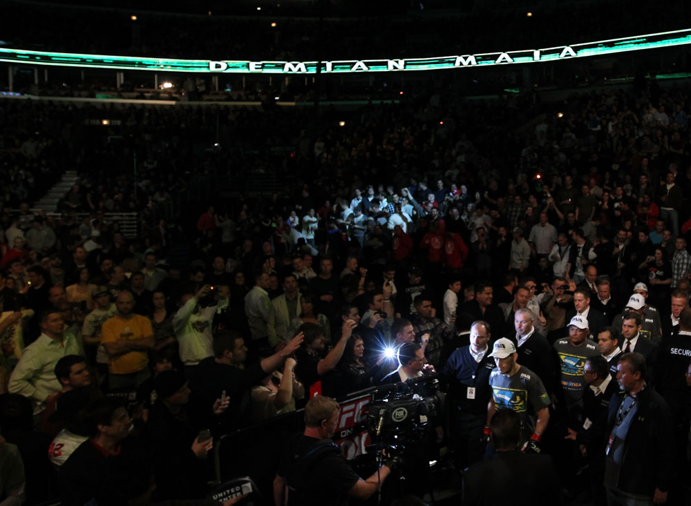 CHICAGO, IL - JANUARY 28:  Demian Maia enters the arena before his bout against Chris Weidman during the UFC on FOX event at United Center on January 28, 2012 in Chicago, Illinois.  (Photo by Nick Laham/Zuffa LLC/Zuffa LLC via Getty Images) *** Local Caption *** Demian Maia