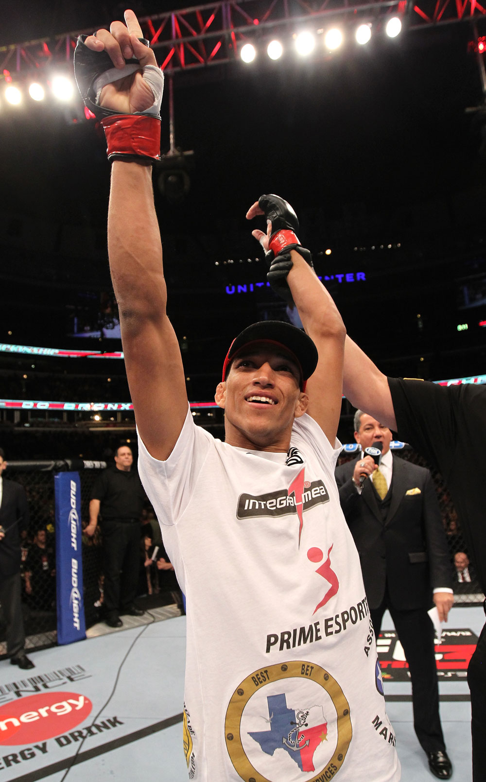 CHICAGO, IL - JANUARY 28:  Charles Oliveira reacts after defeating Eric Wisely by submission during the UFC on FOX event at United Center on January 28, 2012 in Chicago, Illinois.  (Photo by Nick Laham/Zuffa LLC/Zuffa LLC via Getty Images) *** Local Caption *** Charles Oliveira