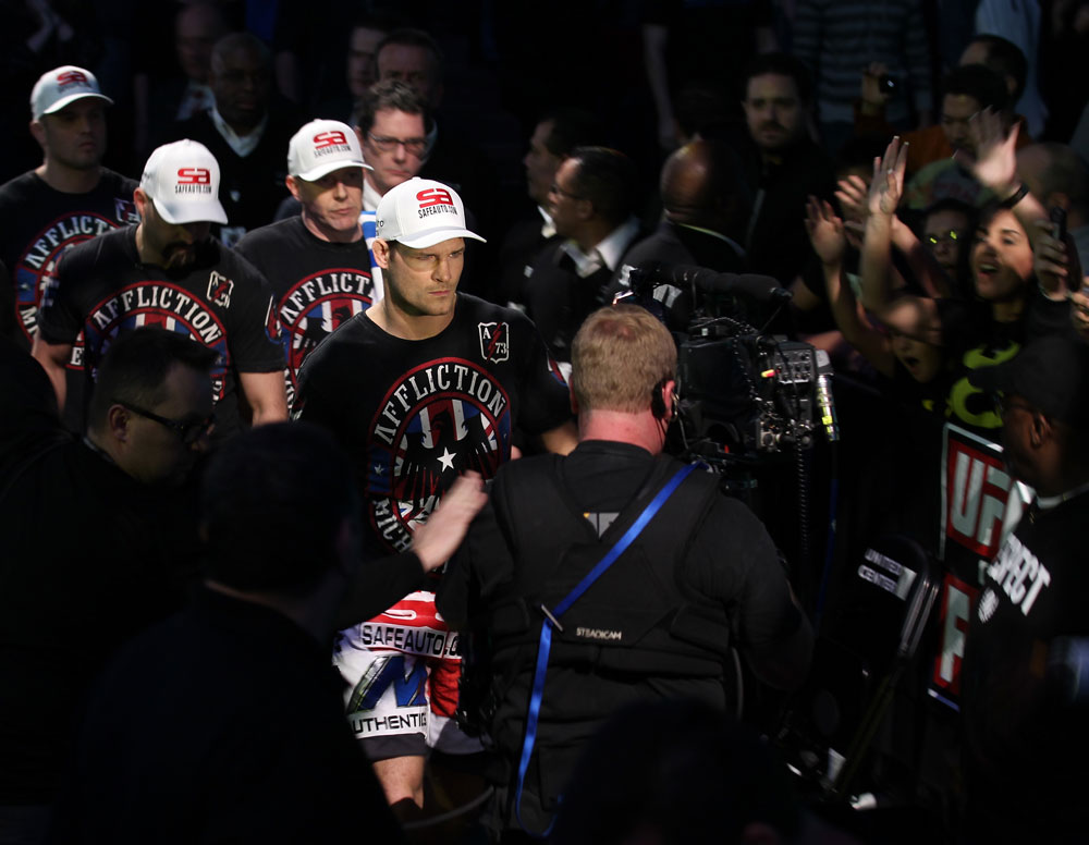 CHICAGO, IL - JANUARY 28:  Michael Bisping enters the arena before his bout against Chael Sonnen during the UFC on FOX event at United Center on January 28, 2012 in Chicago, Illinois.  (Photo by Nick Laham/Zuffa LLC/Zuffa LLC via Getty Images) *** Local Caption *** Michael Bisping