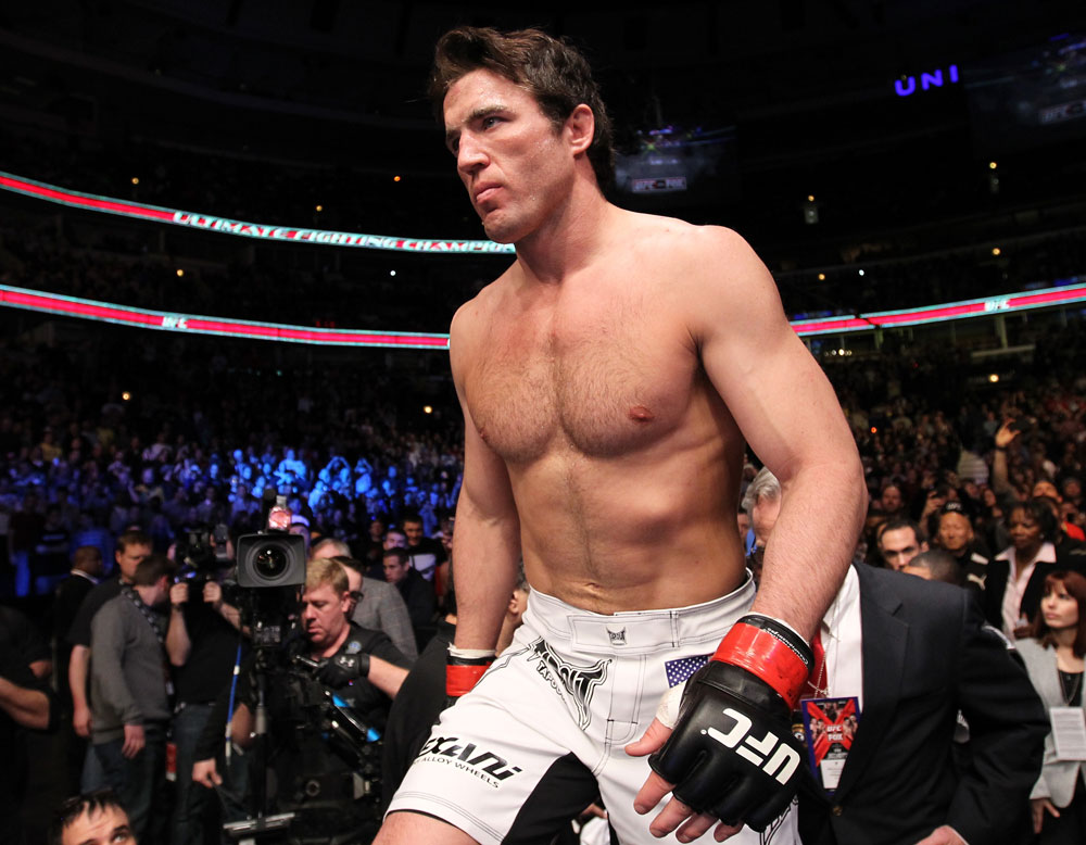 CHICAGO, IL - JANUARY 28:  Chael Sonnen enters the octagon before his bout against Michael Bisping during the UFC on FOX event at United Center on January 28, 2012 in Chicago, Illinois.  (Photo by Nick Laham/Zuffa LLC/Zuffa LLC via Getty Images) *** Local Caption *** Chael Sonnen
