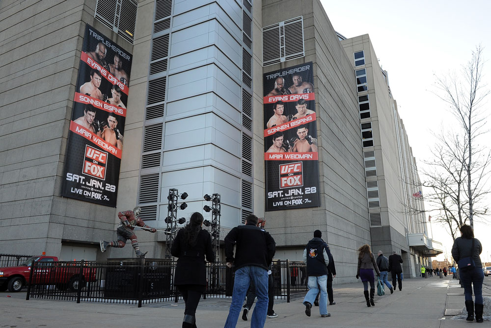 CHICAGO, IL - JANUARY 28:  Fans line up outside the arena before the UFC on FOX event at United Center on January 28, 2012 in Chicago, Illinois.  (Photo by Kari Hubert/Zuffa LLC/Zuffa LLC via Getty Images)
