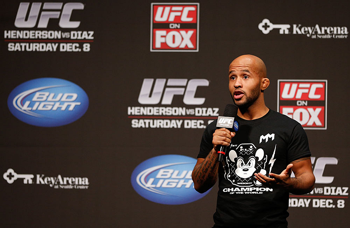 SEATTLE, WA - DECEMBER 07:  Demetrious Johnson interacts with fans during a Q&A session before the official UFC on FOX weigh in on December 7, 2012 at Key Arena in Seattle, Washington.  (Photo by Josh Hedges/Zuffa LLC/Zuffa LLC via Getty Images)