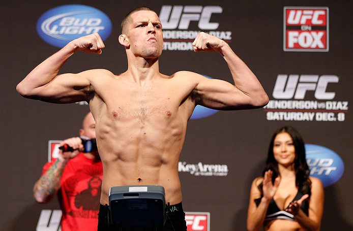 SEATTLE, WA - DECEMBER 07:  Nate Diaz weighs in during the official UFC on FOX weigh in on December 7, 2012 at Key Arena in Seattle, Washington.  (Photo by Josh Hedges/Zuffa LLC/Zuffa LLC via Getty Images)