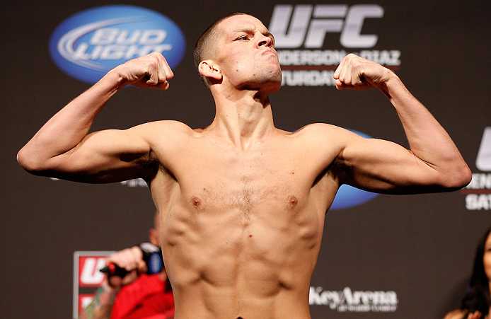 SEATTLE, WA - DECEMBER 07:  Nate Diaz weighs in during the official UFC on FOX weigh in on December 7, 2012 at Key Arena in Seattle, Washington.  (Photo by Josh Hedges/Zuffa LLC/Zuffa LLC via Getty Images)