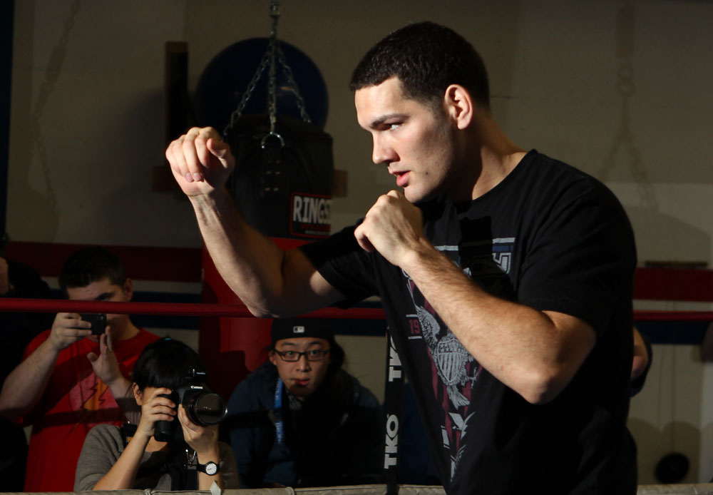 CHICAGO, IL - JANUARY 25: Chris Weidman works out for the media during the UFC on FOX open workouts at the Chicago Boxing Club on January 25, 2012 in Chicago, Illinois. (Photo by Josh Hedges/Zuffa LLC/Zuffa LLC via Getty Images)